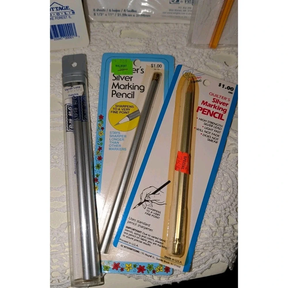 Vintage Quilting Lot 10 Templates Pencils Tools,‎ Mylar, Seamer, EZ